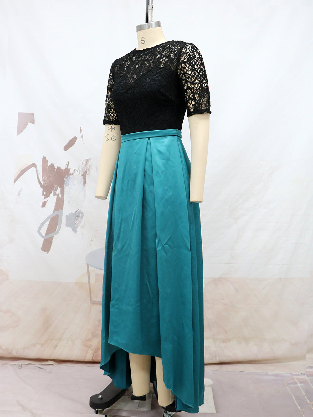 Elegant Asymmetrical Lace Party Dresses-Dresses-Blue-S-Free Shipping Leatheretro