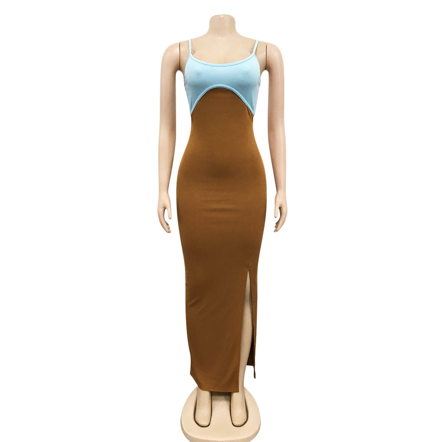 Sexy Constract Color Tight Dresses for Women-Dresses-Brown-S-Free Shipping Leatheretro