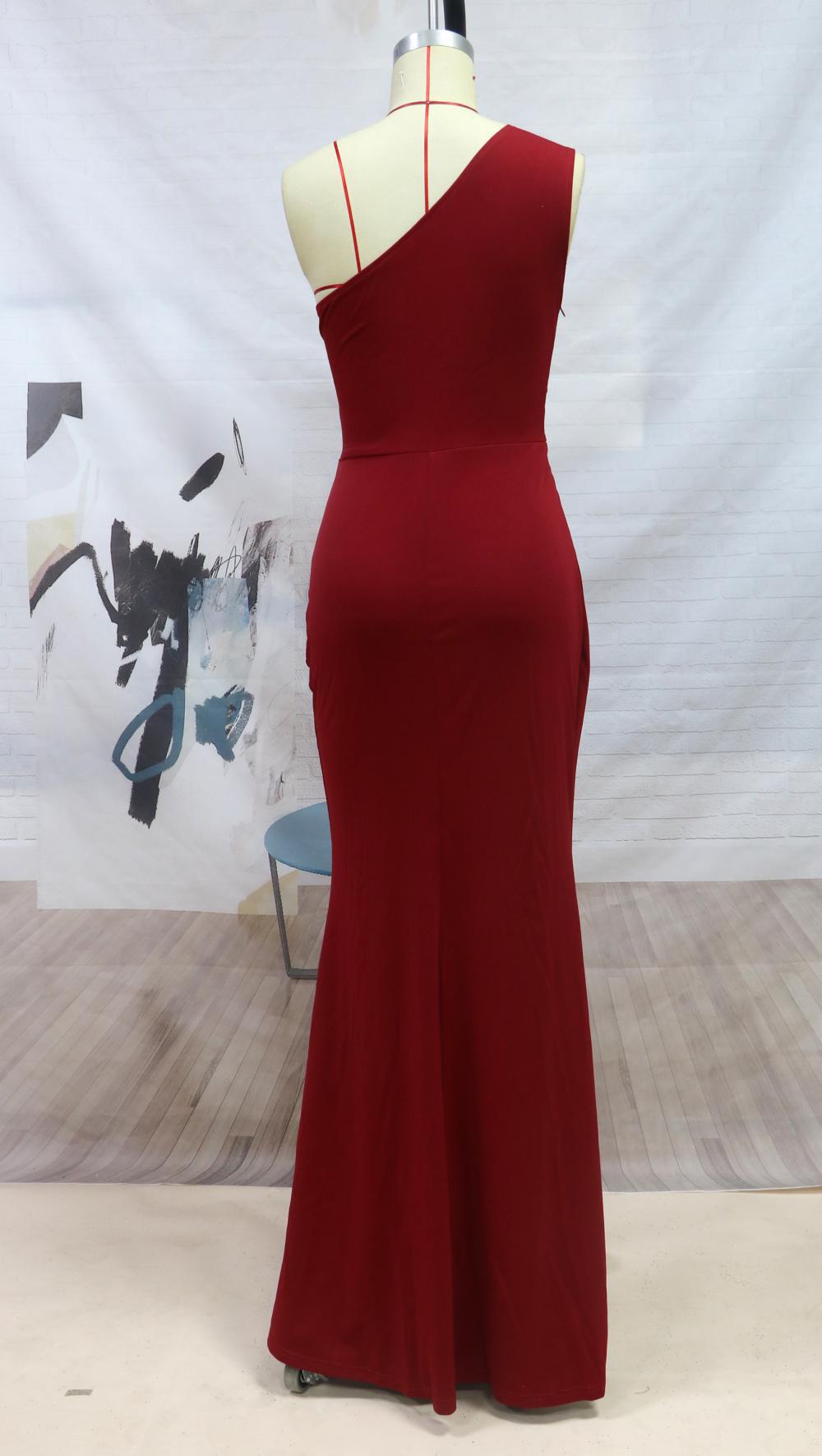Sexy One Shoulder Sleeveless Evening Dresses-Dresses-Wine Red-S-Free Shipping Leatheretro