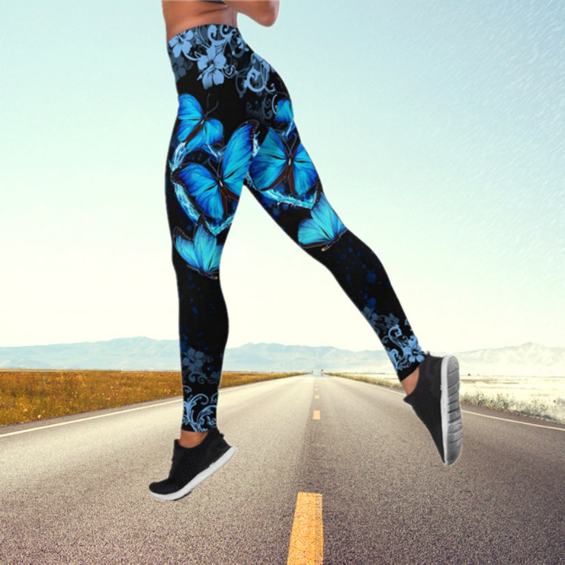 Sexy Butterfly Design High Waist Yoga Leggings-Activewear-Lake Blue-S-Free Shipping Leatheretro