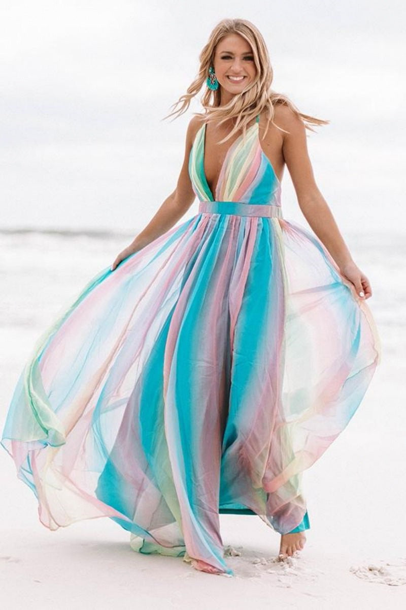 Sexy Rainbow Design Summer Holiday Dresses-Dresses-The same as picture-S-Free Shipping Leatheretro