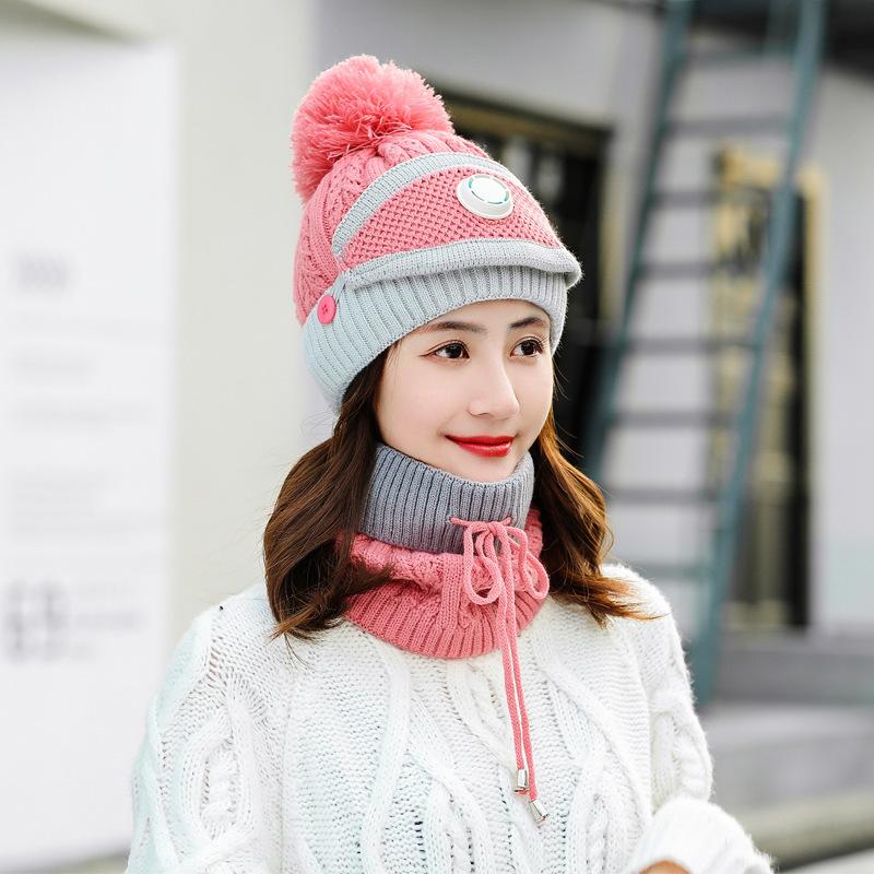 Women Winter Fleece Liner Outdoor Kntting Hats&Scarfs 3pcs/Set-Pink-One Size-Elastic-Free Shipping Leatheretro