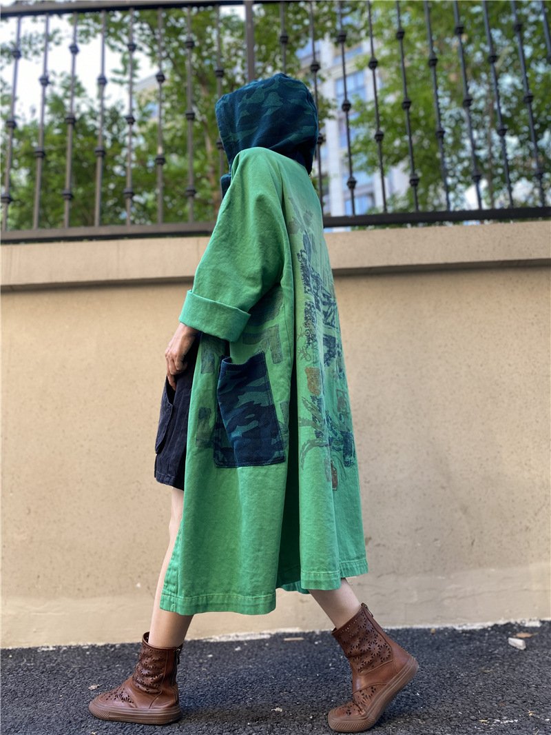 Vintage Plus Sizes Green Long Trenchcoat-Women Overcoat-The same as picutre-One Size-Free Shipping Leatheretro