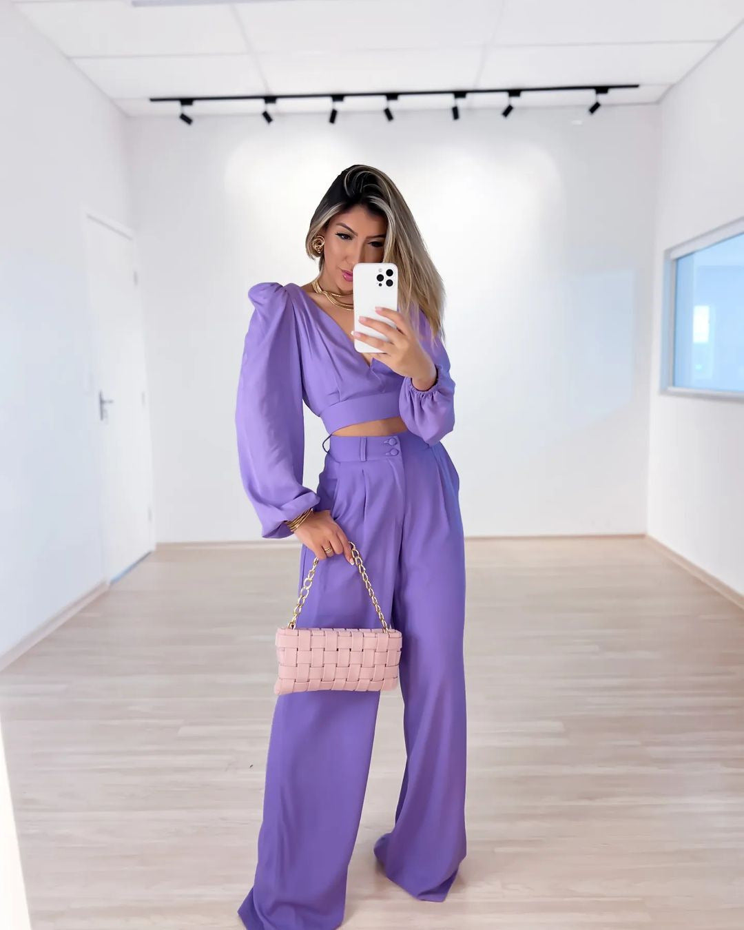 Casual High Waist Spring Wide Legs Women Suits-Suits-Purple-S-Free Shipping Leatheretro