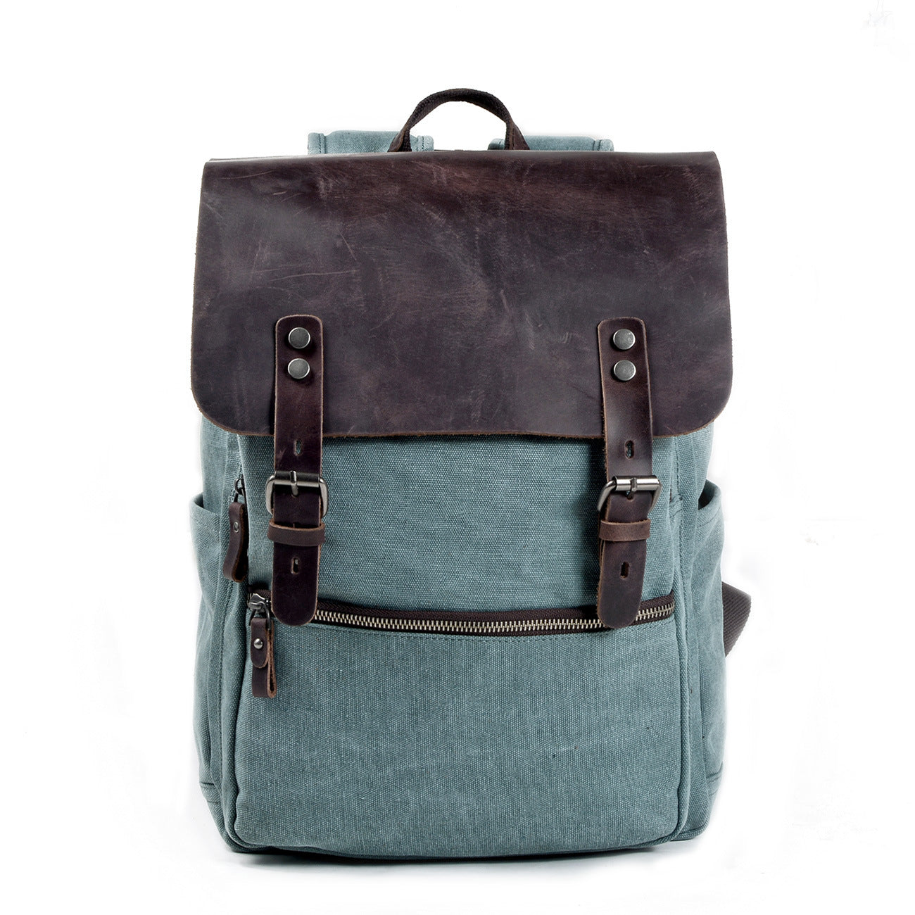 Vintage Cusual Traveling Leather Canvas Laptop Backpack 5073-Backpacks-Turquoise-Free Shipping Leatheretro