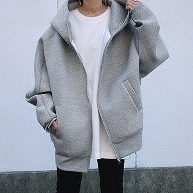 Women Winter Velvet Zipper Hoodies Overcoat-Shirts & Tops-Gray-S-Free Shipping Leatheretro