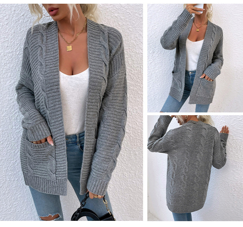 Fashion Twist Knitted Cardigan Coats-Shirts & Tops-Pink-S-Free Shipping Leatheretro