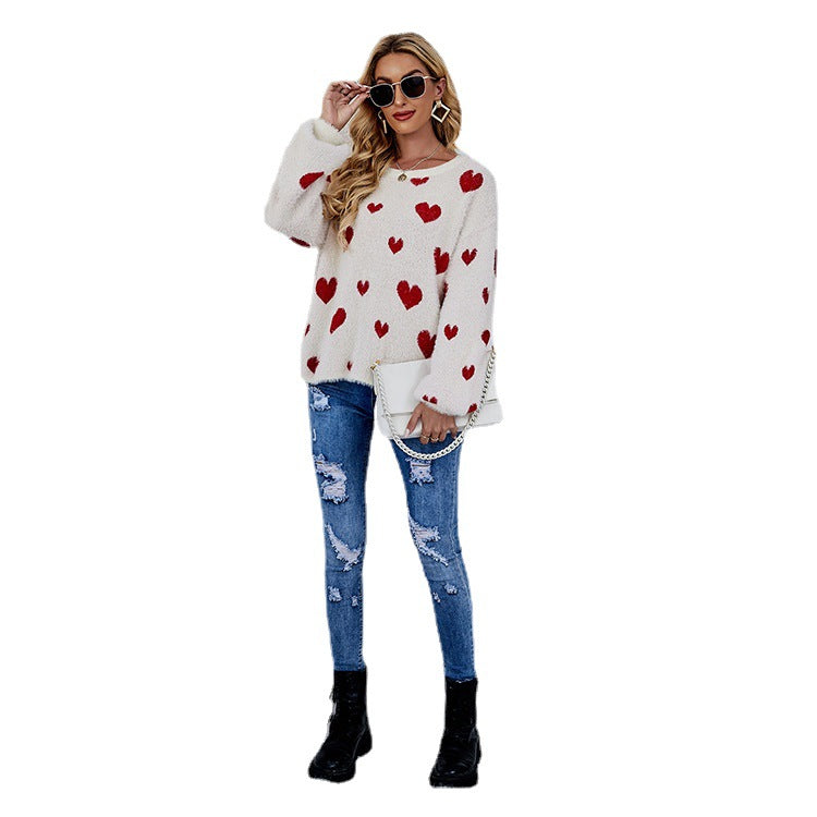 Casual Sweetheart Design Knitting Pullover Sweaters-Shirts & Tops-Pink-S-Free Shipping Leatheretro