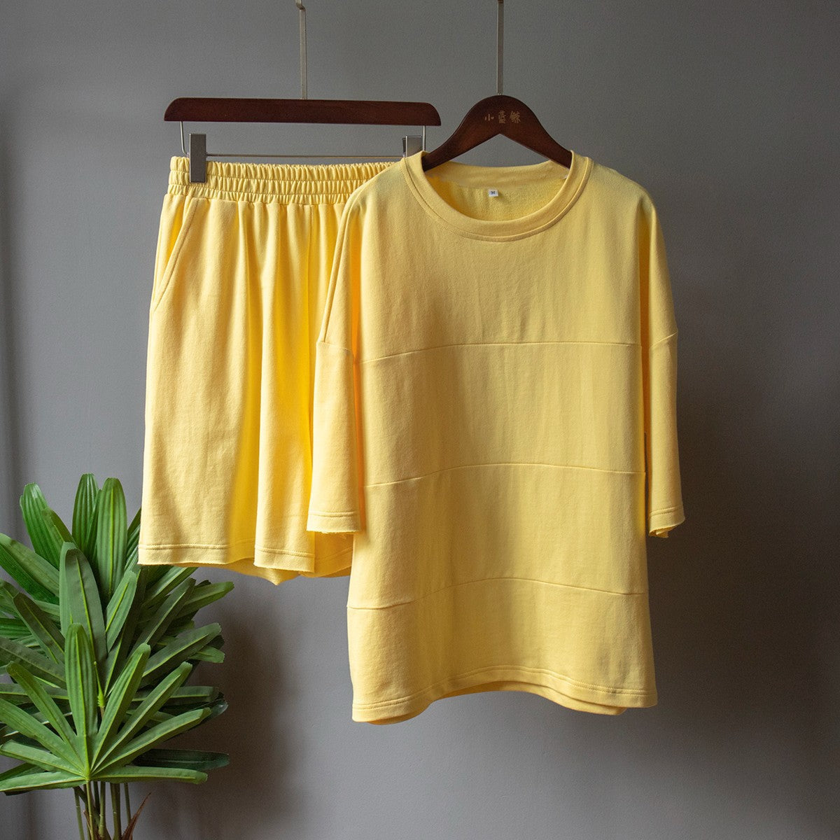 Casual Soft Cotton Short Sleeves T Shirts and Shorts-Suits-Yellow-S-Free Shipping Leatheretro