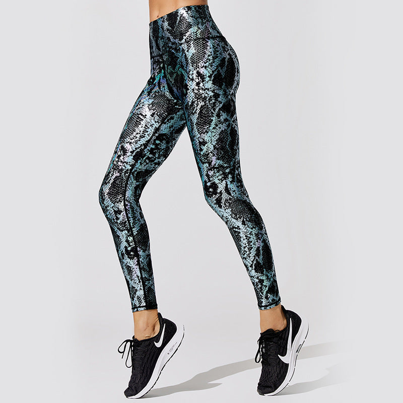 Sexy Elastic Snake Print Sports Suits-Activewear-Blue-S-Free Shipping Leatheretro