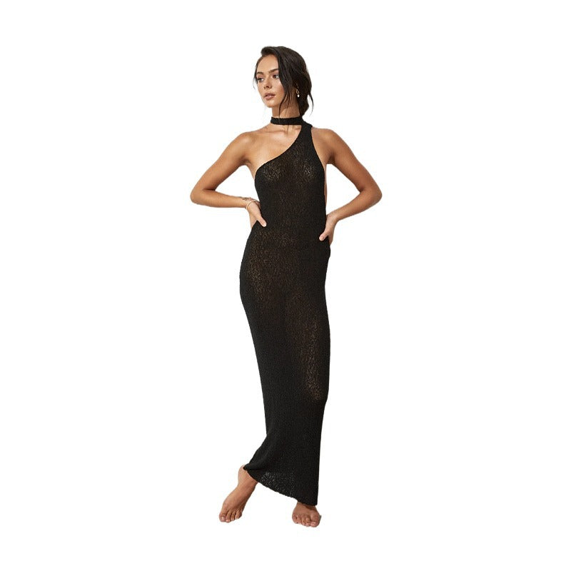 Sexy Halter Backless Knitted Long Dresses-Dresses-Black-S-Free Shipping Leatheretro