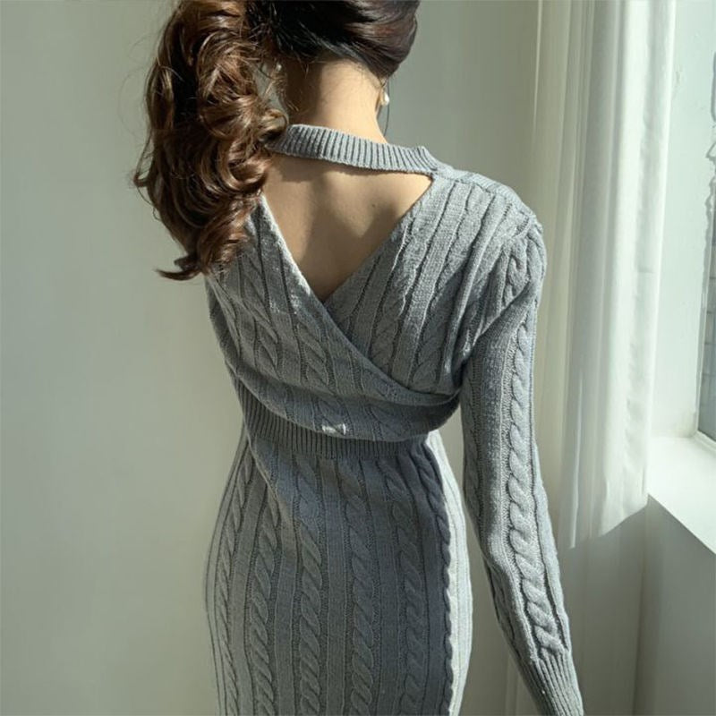 Vintage Designed Knitted Dresses-Dresses-Gray-One Size-Free Shipping Leatheretro
