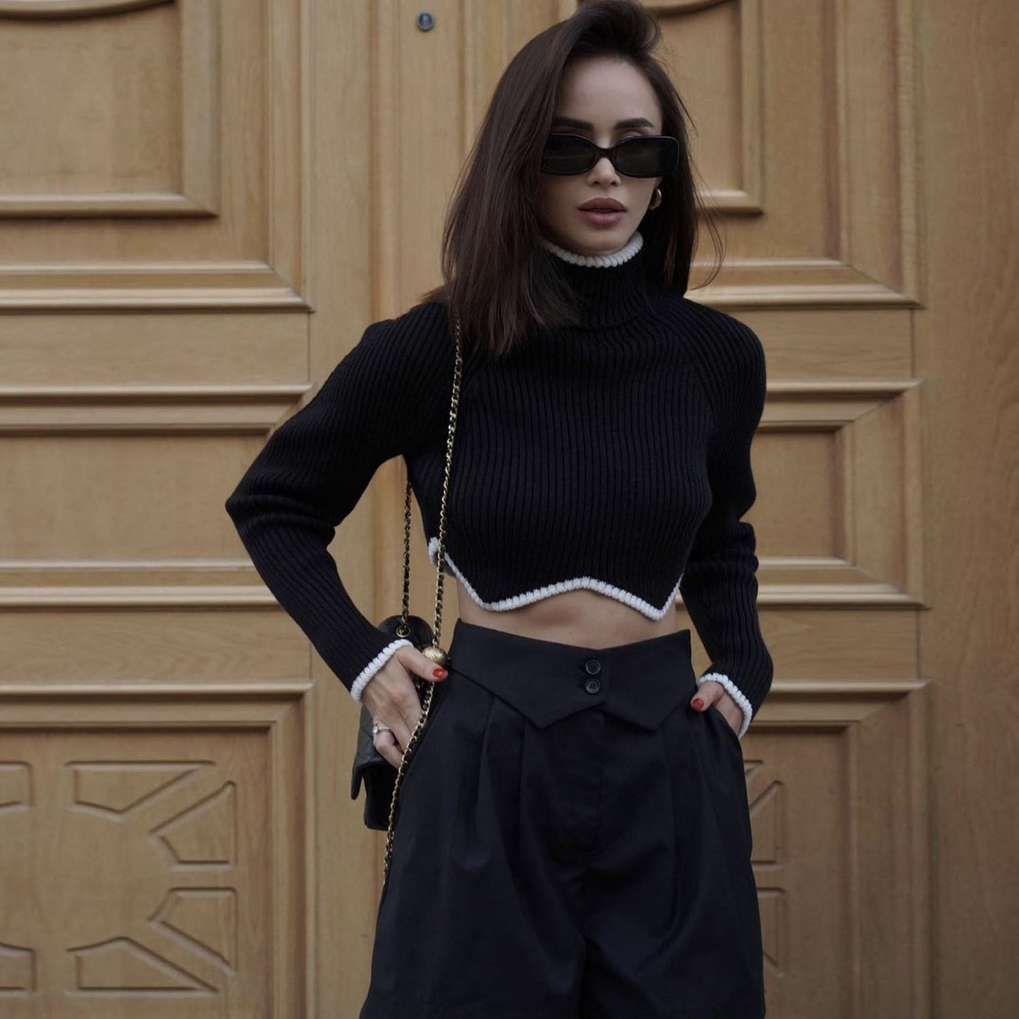 Fashion Irregular Turtleneck Pullover Short Sweaters-Shirts & Tops-A-S-Free Shipping Leatheretro
