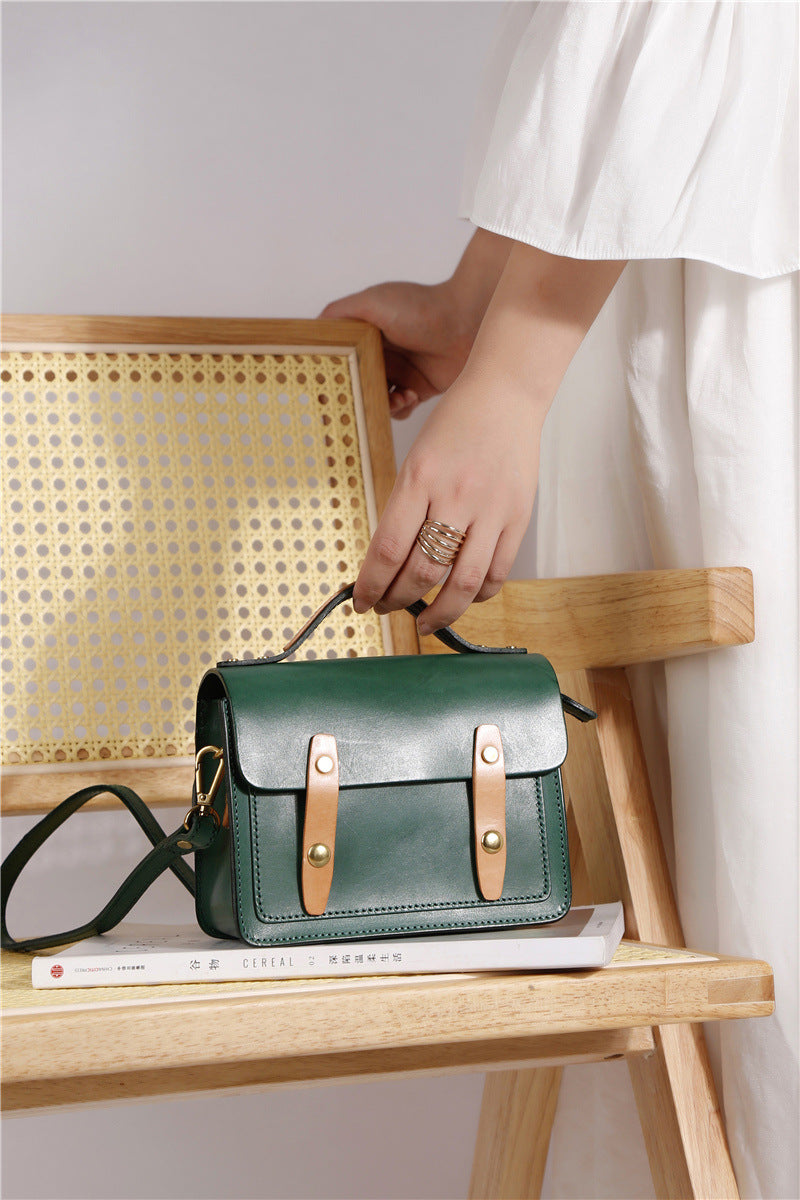 Cowhide Vege Tanned Leather Messager Handbag for Women 8025-Handbags-Brown-Free Shipping Leatheretro