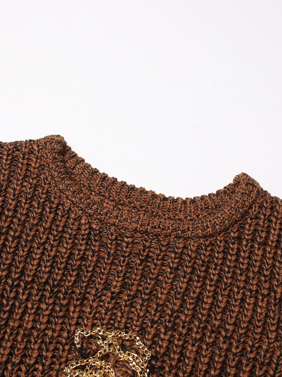 Vintage Brown Knitted Tank Top Vest for Women-Shirts & Tops-Brown-S-Free Shipping Leatheretro