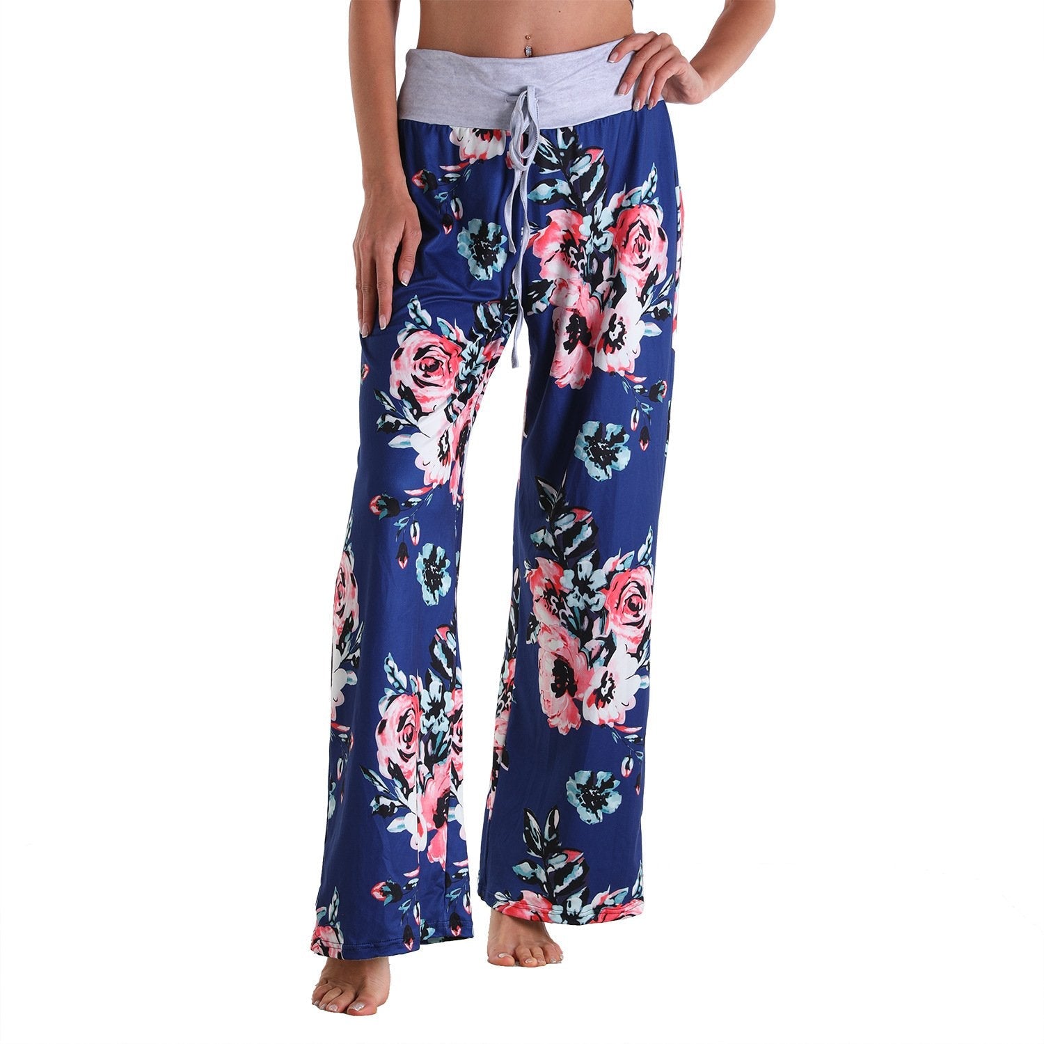 Casual Floral Print Women High Waist Trousers for Homewear-Pajamas-2016-S-Free Shipping Leatheretro