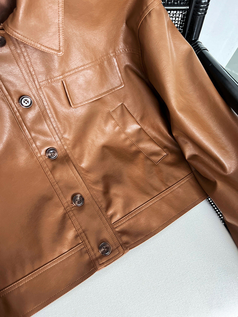 Classy PU Leather Motorcycle Jackets Coats-Coats & Jackets-Brown-M-Free Shipping Leatheretro