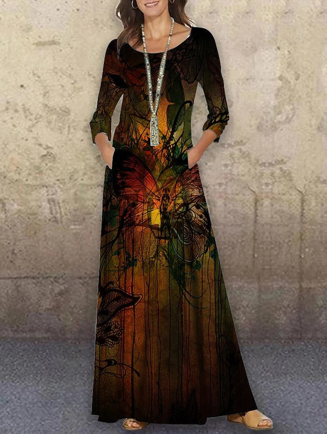 Elegant 3D Floral Print Summer Long Dresses-Dresses-1-S-Free Shipping Leatheretro