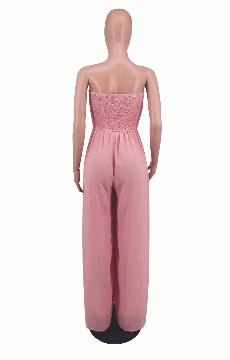 Sexy Strapless High Waist Chiffon Summer Jumpsuits-Suits-White-S-Free Shipping Leatheretro