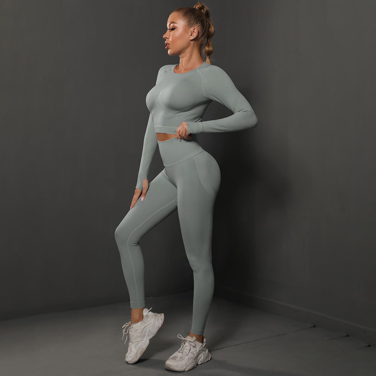 Fashion Simple Style Sports Yoga Suits for Women-Activewear-Light Gray-S-Free Shipping Leatheretro