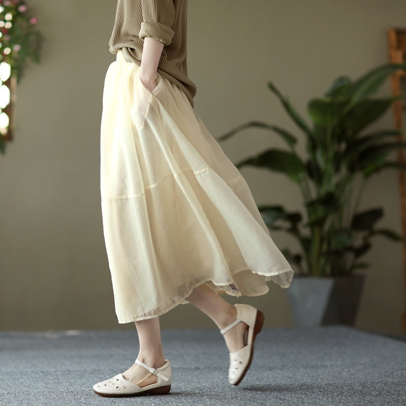 Summer Organza Elegant Women Skirts-Skirts-Apricot-One Size-Free Shipping Leatheretro