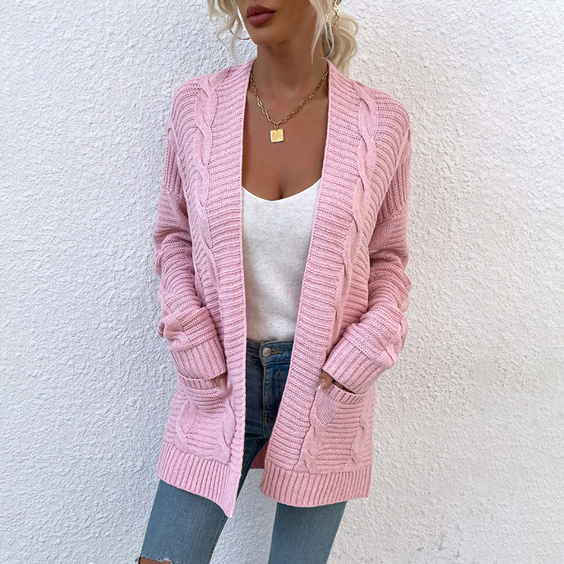 Fashion Twist Knitted Cardigan Coats-Shirts & Tops-Pink-S-Free Shipping Leatheretro