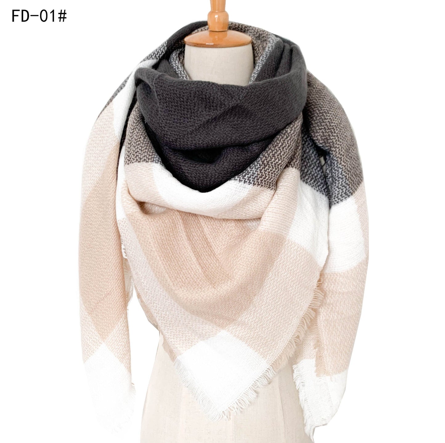 Winter Warm Plaid Scarves for Women-Scarves & Shawls-Pink Gray-140cm-Free Shipping Leatheretro