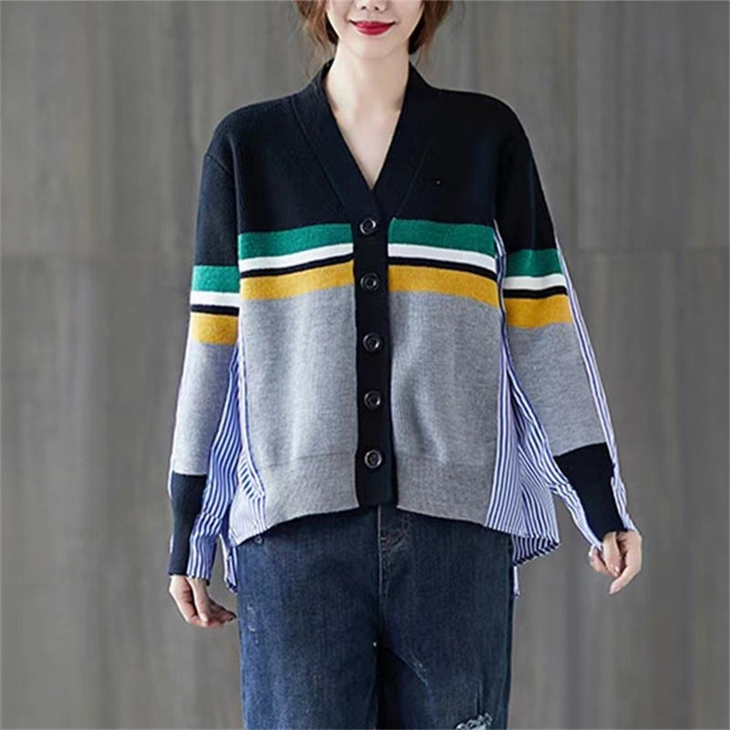 Vintage Long Sleeves Striped Knitting Women Cardigan Sweaters-Shirts & Tops-Black-One Size-Free Shipping Leatheretro