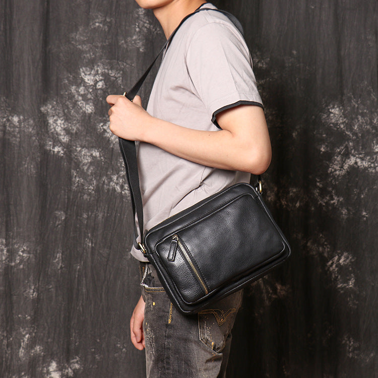 Cowhide Leaher Shoulder Bags for Men 10089-Handbags, Wallets & Cases-Black-Free Shipping Leatheretro