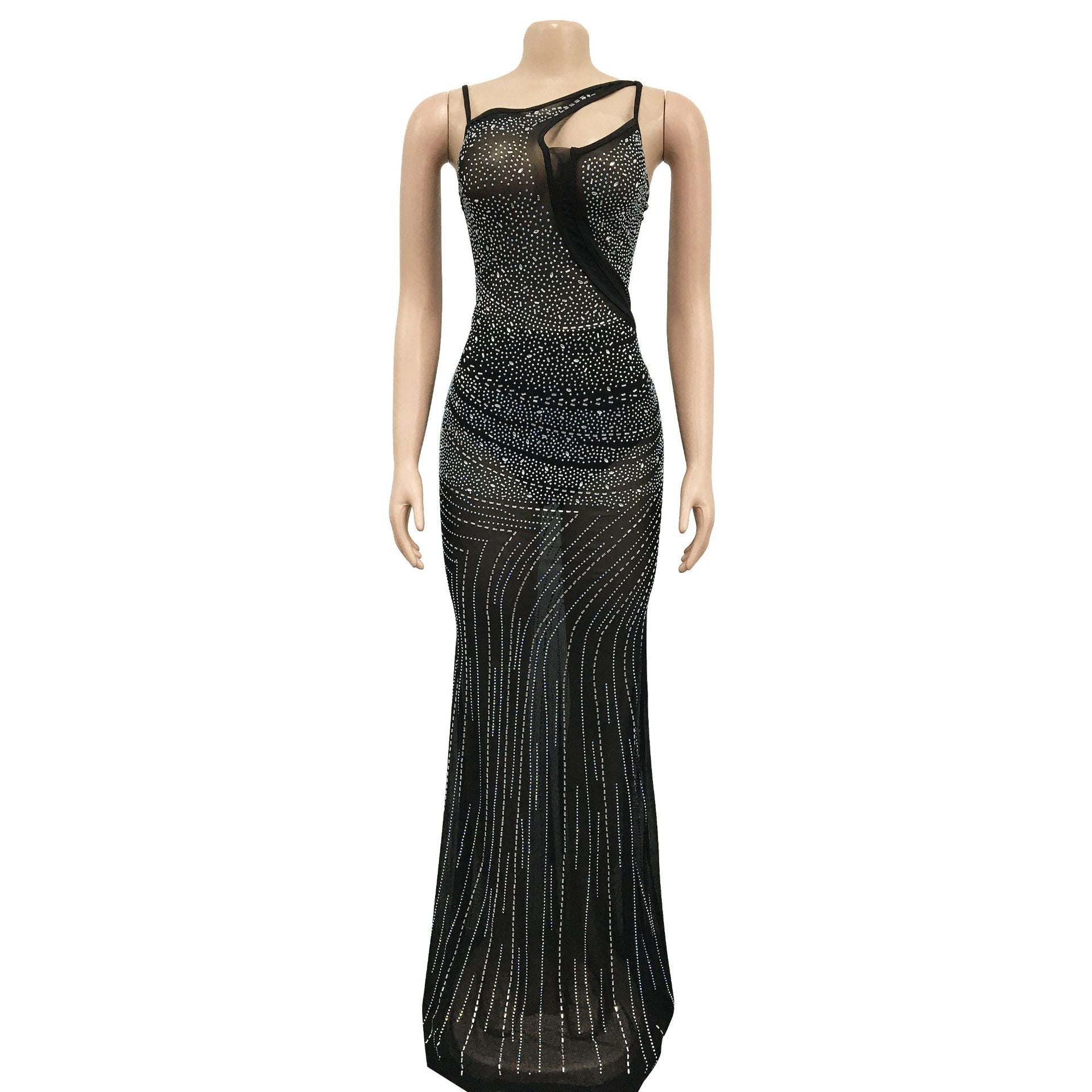 Sexy Diamond Sleeveless Long Evening Party Dresses-Dresses-Black-S-Free Shipping Leatheretro