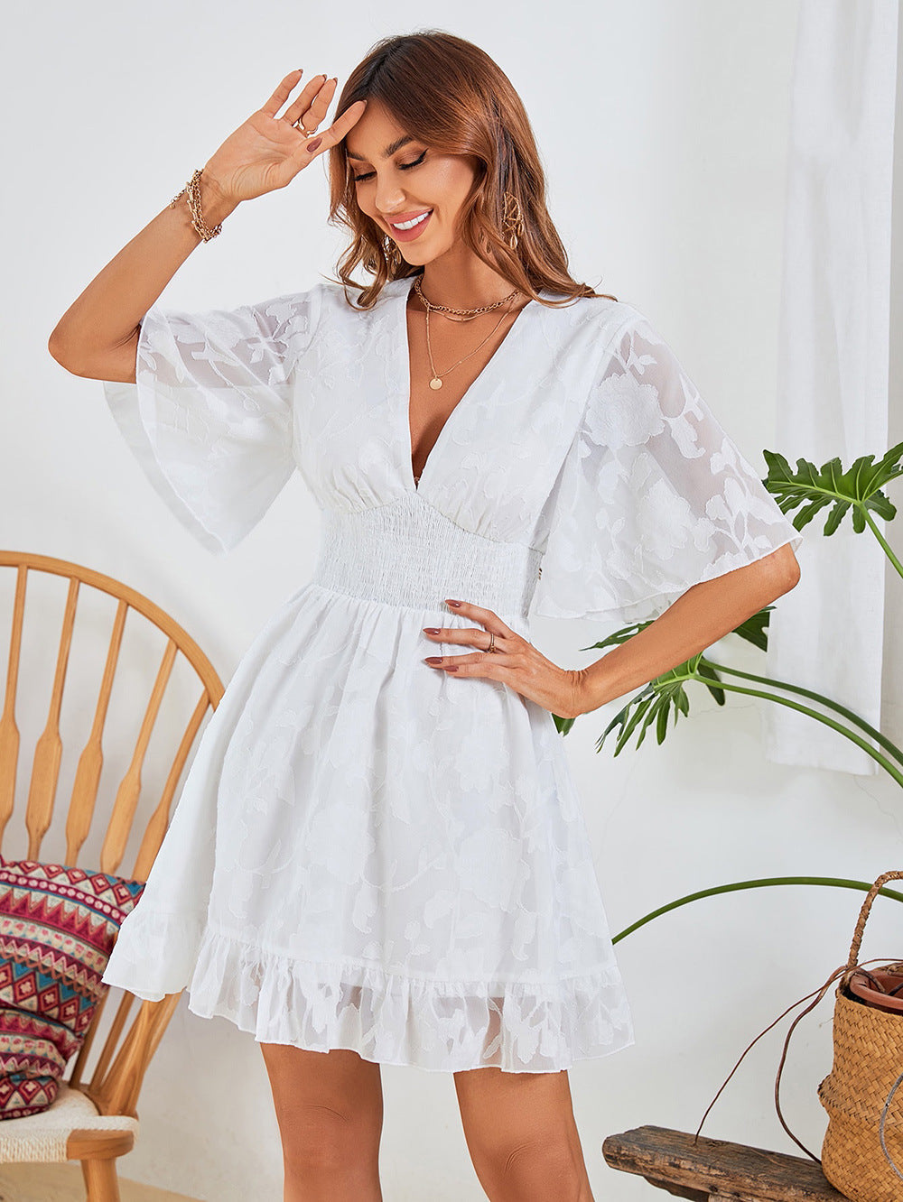 Summer Chiffon Summer A Line Short Dresses-Dresses-White-S-Free Shipping Leatheretro