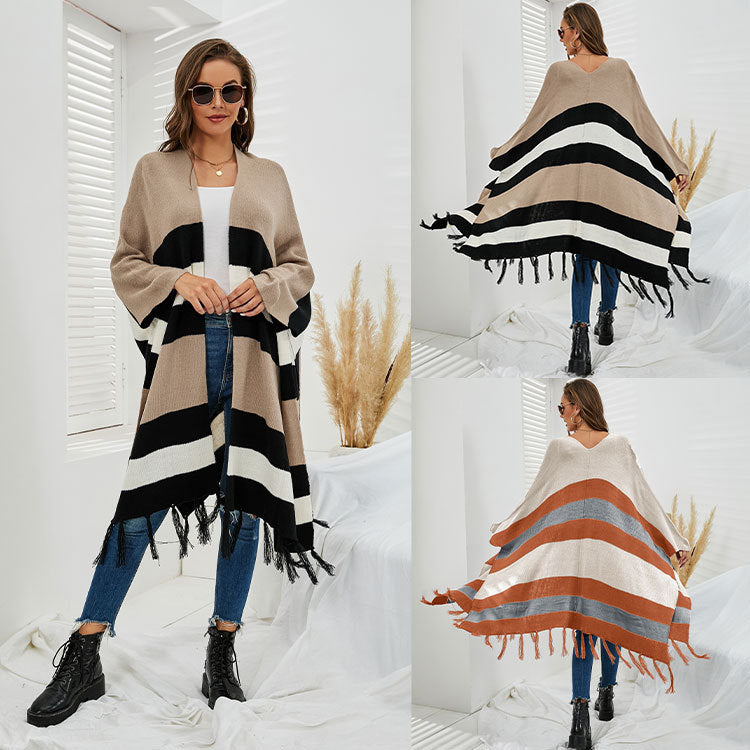 Women Plus Sizes Tassels Knitting Capes-Shirts & Tops-White-S-Free Shipping Leatheretro