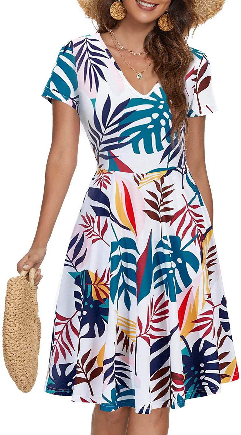 Casual Summer Sunflower Print Daily Women Sun Dresses-Dresses-C-S-Free Shipping Leatheretro