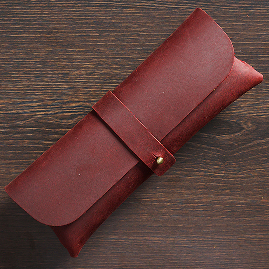 Vintage Cowhide Leather Pen Holder-Leather Pen Cases-Wine Red-Free Shipping Leatheretro