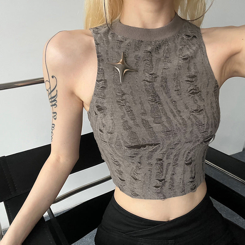 Sexy Summer Sleeveless Midriff Baring Tank Tops-Shirts & Tops-Light Gray-S-Free Shipping Leatheretro