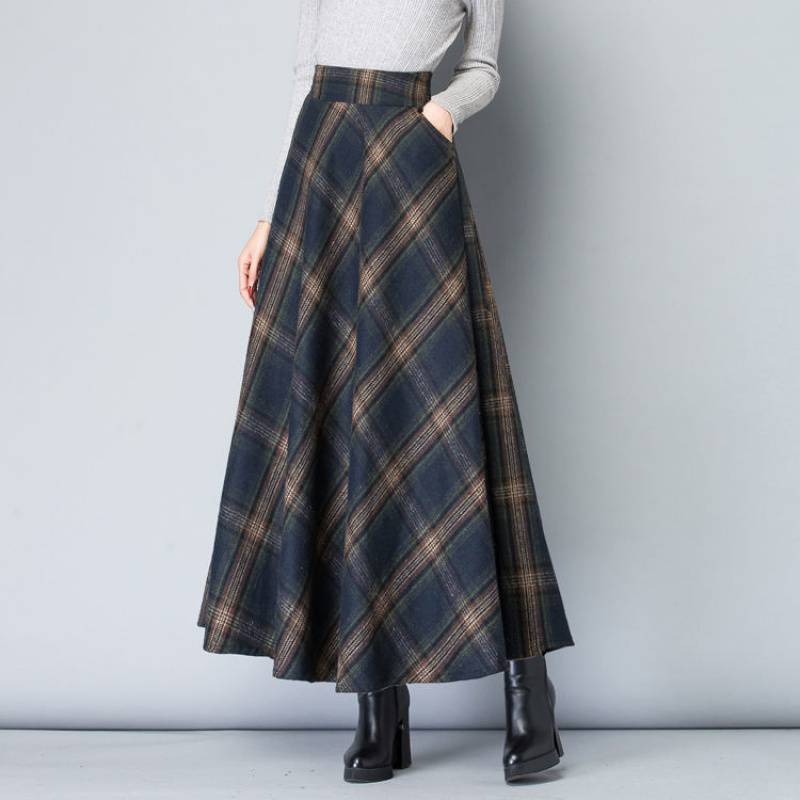 Fall/winter High Elastic Waist Wool Long Skirts-Skirts-B-M 40-50kg-Free Shipping Leatheretro