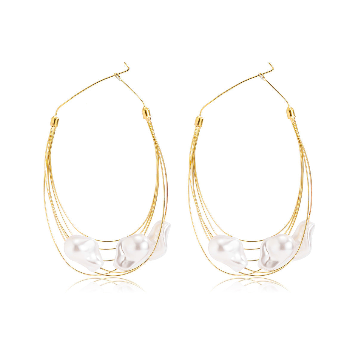 Fashion Baroque Pearl Geometry Shape Women Hoop Earrings-Earrings-Golden-Free Shipping Leatheretro