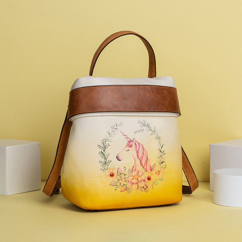 Vintage Vege Tanned Leather Backpack for Women C329-Backpacks-Yellow-Free Shipping Leatheretro