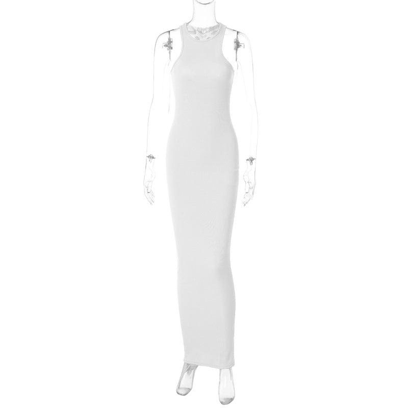 Sexy Fashion Round Neck Sleeveless Long Dresses-Dresses-White-S-Free Shipping Leatheretro
