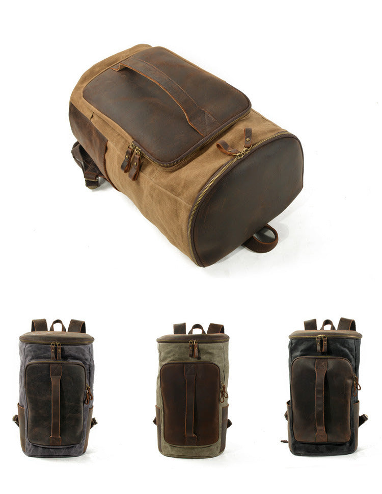 Roomy Capacity Leather Canvas Backpack 6139-Leather Canvas Backpack-Light Gray-Free Shipping Leatheretro