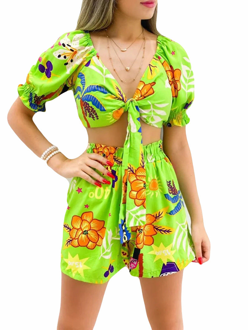 Sexy Summer 2pcs Women Short Outsuits-Green-S-Free Shipping Leatheretro