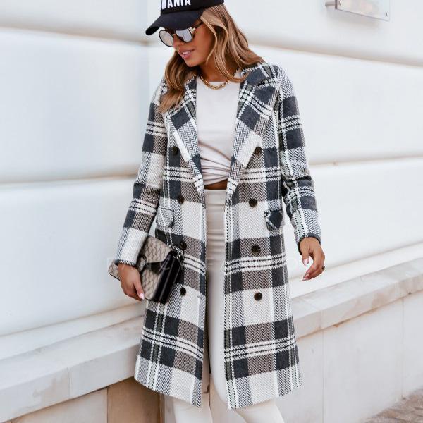 Fashion Women Plaid Woolen Overcoat for Winter-Gray-S-Free Shipping Leatheretro