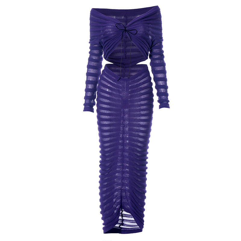 Sexy Long Sleeves Women Tops and Skirts Suits-Dresses-Purple-S-Free Shipping Leatheretro