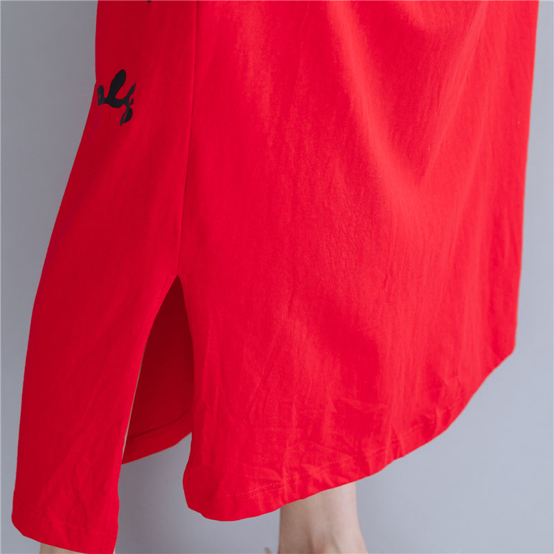 Casual Letter Print Summer Long Cozy Dresses-Dresses-Red-XL-Free Shipping Leatheretro