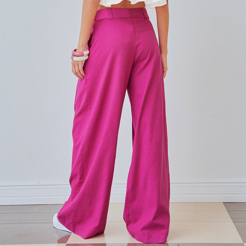 Rose Red High Waist Wide Legs Pants for Women-Pants-Rose Red-S-Free Shipping Leatheretro