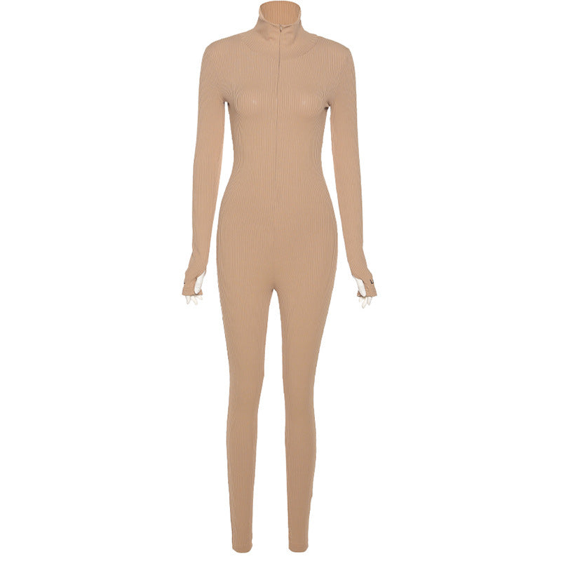 Sexy High Neck Exercising Yoga Jumpsuits-Jumpsuits & Rompers-Khaki-S-Free Shipping Leatheretro