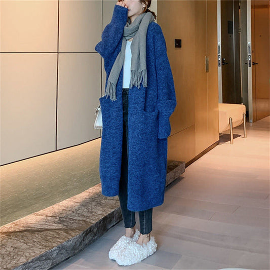 Casual Winter Long Knitted Coats for Girls-Outerwear-Blue-One Size-Free Shipping Leatheretro