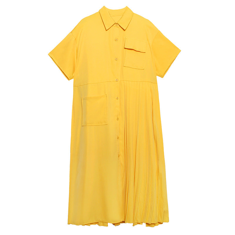 Designed Summer Short Sleeves Long Cozy Dresses-Dresses-Yellow-One Size-Free Shipping Leatheretro