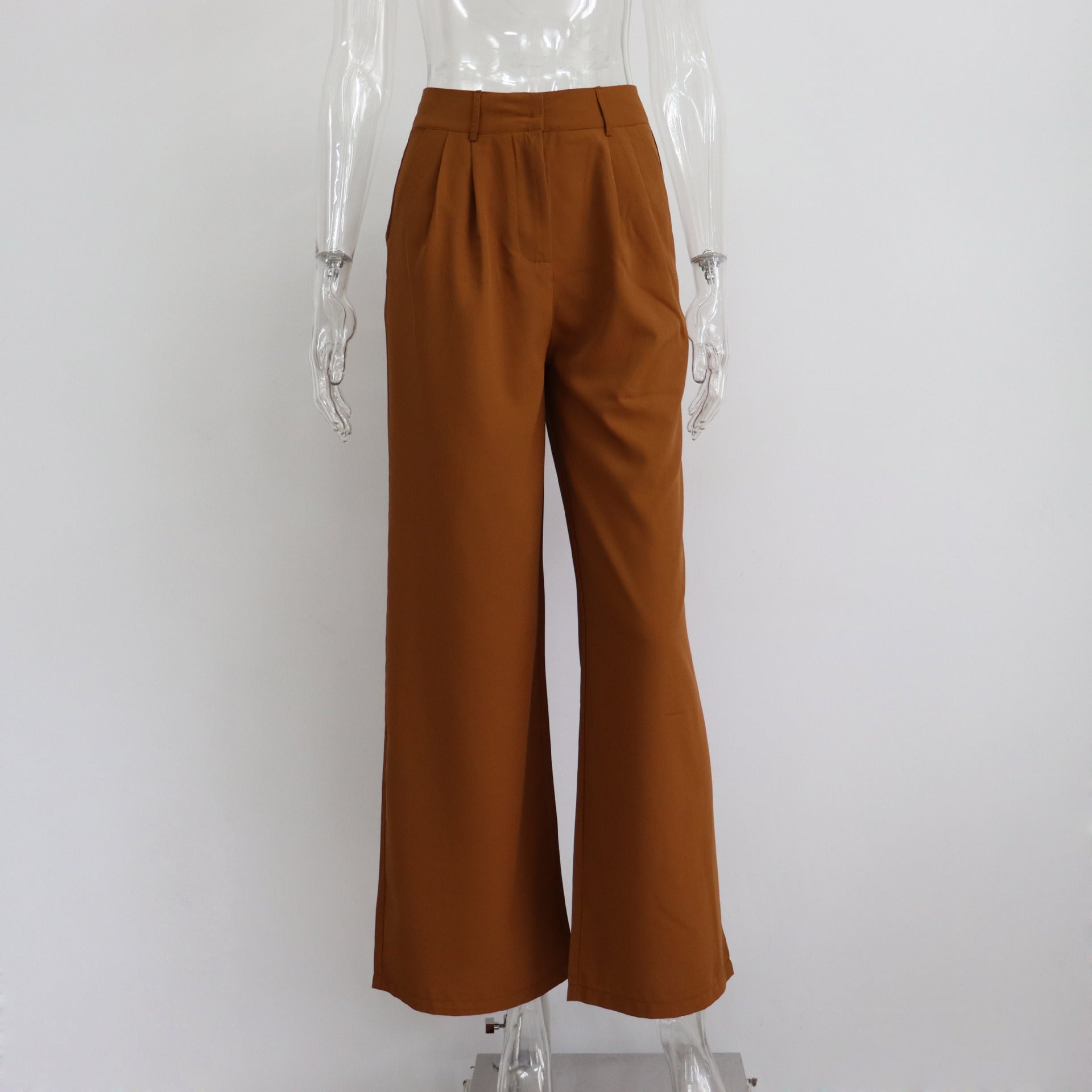 Casual High Waist Women Wide Legs Pants-Pants-Brown-S-Free Shipping Leatheretro