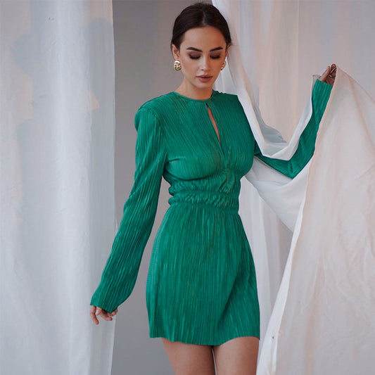 Sexy Long Sleeves Women Mini A Line Dresses-Dresses-Green-S-Free Shipping Leatheretro